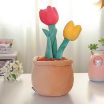 Simulated Potted Plush Toys Tulip Cactus Sunflower Plant Ornament Flower Decoration Children's Toys 35cm beige