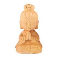 Cute Small Home Decor Baby Buddha DIY Boxwood Carved Key Chain Pendant Little Monk Figurines Car Ornament Buddha Statue beige