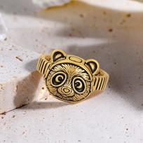 Yin Taifei Retro Black Gold Astronaut Panda Ring: Adjustable, Unisex, Personalized High-End Style. Open Adjustable beige