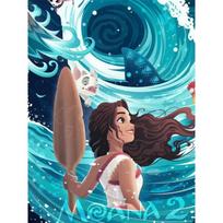 Disney Diamond Painting 5D DIY Moana 2 Fan Art Illustration Art Mosaic Embroidery Decoration Cross Stitch Gift Round 20x30cm blue