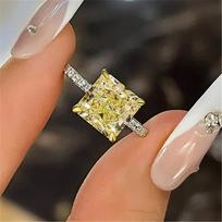 Exquisite 925 Sterling Silver Square Yellow CZ Finger Ring for Women Elegant Wedding Band Accessories Gift Statement Jewelry 6 brown