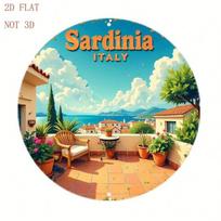 Vintage Italy Sardinia Mediterranean Landscape Metal Wall Poster for Living Room blue