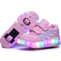 Durable Led Shoes With Wheels Mesh Roller Skate Luminous Men Women Sneakers All Seasons EU30 rožinė