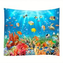 Ocean Wonderland Tapestry Vibrant Colorful and Strikingly Detailed Wall Art for an Underwater Decor Statement 100X70CM blue