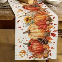 1pc Modern Autumn Table Runner with Vibrant Pumpkin & Leaf Design – Perfect for Home Decoration 150x33cm beige