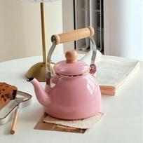 Rožinis emaliuotas arbatinukas su medine rankena Modernus minimalistinis dizainas Namų virtuvė Karšto vandens virimas Pink Premium Style