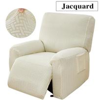 4 Pieces/Set Jacquard Recliner Cover Elastic Functional Relax Armchair Cover Non-Slip Anti-Dust Furniture Protector white