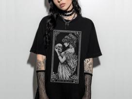Kiss Of Death Tarot Card Gothic T-Shirt, Witchy Whimsigoth Top, Goth Alt Clothing Gift For Her S black