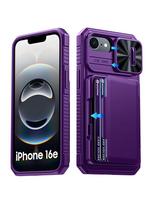 RFID Blocking Wallet Case with Card Holder Sliding Camera Cover PC+TPU Protective Case for IPhone 16e/iPhone 17e-Gold violetinė