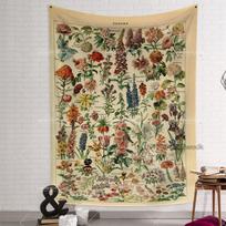 Vintažinis botaninis gobelenas Lauko gėlių informacinė diagrama Gobeleniai Estetinis sienų menas Iliustracijos Paveikslai Namų dekoravimas 100X70CM beige