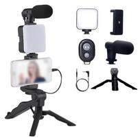Handheld Tripod Phone Stand Stabilizer with Light and Microphone Live Streaming Holder  Selfies With Bluetooth white