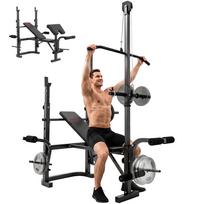 Multi-Exercise Adjustable Weight Bench with Bench Press Rack 155 x 106 x 202 cm