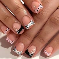 DIY Nail Art Press On Nails Polka Dot Pattern Full Cover Nails Sweet False Nails Set Y1 brown