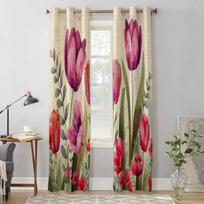 Gėlių Tulpių Lapų Langų Užuolaidos Svetainei Prabangios Miegamojo Užuolaidos Virtuvės Žaliuzės Užuolaidos 135W x 60H(cm) x1 gray