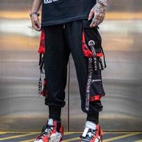 Moterys Vyriški Cargo Kelnės Juostelės Kišeninis Jogger Elastingas Juosmuo Aukštas Streetwear Harajuku Punk medvilninės kelnės S gray