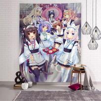 VIKAMA Katės Ausies Tarnaitė Anime Gobelenas Q Versija Mielas Sienos Dekoras Miegamojo Žaidimų Kambario Darbo Kambario Antrinis Modernus Stilius 74x94cm(29x37in) gray
