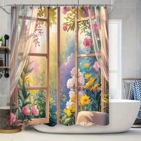 Enchanting Floral Shower Curtain - Vibrant Garden View For Your Bathroom Suitable For Wet And Dry Separation Waterproof Durable W60H190(CM)-1 Pcs white