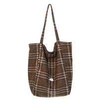 Checkered Canvas Bag Autumn and Winter New Tote Bag Casual Large Capacity Hand-held Single Shoulder Cloth Bag Lazy Style šviesiai ruda spalva