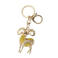 Keychain Pendant Sparkling Rhinestones Inlaid Goat Design Key Holder with Lobster Clasp Lightweight Car Hangers Decorative Pendant geltona
