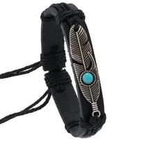 Retro Feather Bracelet Couple Hand-woven Leather Bracelets Simple Fashion Jewelry Valentine's Day Gift black