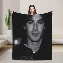 The Vampire Diaries Damon Salvatore TV Series Blanket Quality Super Soft Bedding Throws Winter Travel Funny Bedspread Size: 75*100cm, Weight: 230 GSM gray