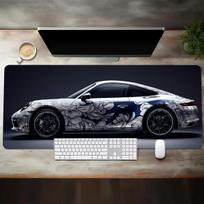 Large White Sports Car Design Gaming Mouse Pad Anti-Slip Rubber Base Extended Desk Mat for Gamer Office Use Computer Accessories 30cmx60cm(11.8x23.6inch) gray