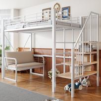 Bunk Bed (90 x 200) with Metal Frame, Removable Upholstered Sofa, Storage and Safety Staircase, for Children, Teenagers and Adults, White 251.5 x 95 x 170 cm balta
