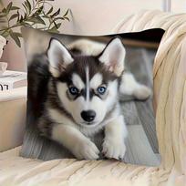 Cute Husky Puppy Pillow Case Blue Eye Dog Cushion Cover for Sofa Bedroom Pet Lover Home Decor Throw Pillowcase 40cmx40cm(16x16Inch) black