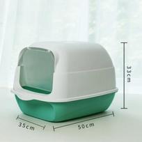 Anti-Splash Cat Litter Box-Large Capacity Pet Sandbox for Cats Kitty Kitten Toilet Tray Bedpan & Essential Cat Cleaning Supplies žalia