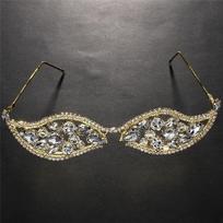 XSBODY Ins Stylish Crystal Geometric Eyeglasses Frame Drag Queen Party Fashion Show No Lens Rhinestone Face Jewelry for Women Gold-color gray