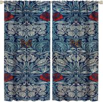 Bohemian William Morris Retro Plant Floral Window Curtains Flower Vintage Country Farmhouse Art Drapes Bed Curtain Room Darkening Made Of Polyester W100*H70(CM)-Hooks&1PCS gray