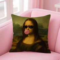 Modern Art Funny Mona Lisa Cushion Cover Natural Linen Pillow Case Double-Sided Print Decorative Sofa Pillowcase Home Decor Gift Peach skin 18*18(CM)-1Pcs brown