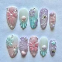 24Pieces Press On Nail Kit With Pearls Starfish Charms Dusty Pink Ombres Design ABS Material Salon Quality DIY Manicure Essential 1 gray
