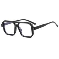 Vyriški Madingi Trendiški Dvigubos Sijos Didelio Rėmo Veidrodiniai Rėmeliai Anti Mėlynos Šviesos Ryžių Nagų Akiniai Unisex Universalūs Retro Akinių Rėmeliai black