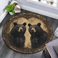 Black Bears Round Area Rug,Carpet Rug for Living Room Bedroom Sofa Playroom Decor,Non-slip Floor Mat 100cmx100cm beige