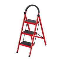 Foldable Ladder Step Ladder, 3 Folding Stool, Multi-Purpose Collapsible for Household Home or RV Outdoor Work, Heavy Duty 330 lbs Load (White, raudona