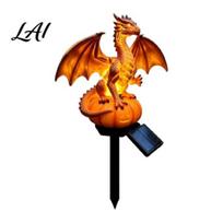 Exquisite Commemorative Statue Dragon Solar Garden Light Halloween Night Resin Gothic Pumpkin Collectibles for Fans Statue Medieval Fantasy Ornament 1pc B orange