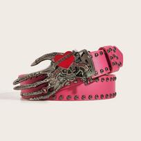 Skeleton Love Hand Palm Belt American Punk PU Leather Waistbands Retro Skull Rivet Belt  Youth 102cm rožinė raudona spalva