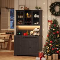 Kitchen Cabinet, Display Cabinet with Door, Integrated Spice Rack, Adjustable Shelves, with Color-Changing LED Lighting and Socket, 180 × 105 × 40 cm 105 x 40 x 180 cm juoda
