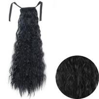 Moterų ilgas banguotas plaukų priedas, sintetinis pluoštas, natūraliai banguotas, cosplay, kasdieniam dėvėjimui, ilgas garbanotas apvyniojamas uodegos priedas 55 cm black