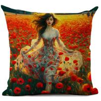 Gustav Klimt Art Theme Decorative Cushion Cover Classic Retro Style Beautiful Women Print Square Durable Linen Throw Pillow Case Peach skin 18*18(CM)-1Pcs beige