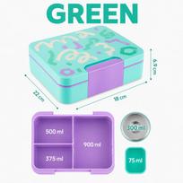 Kids Bento Lunch Box With Thermos Insulated Food Jar Leakproof Compartment Container For School Snacks Meals Boys Girls žalia