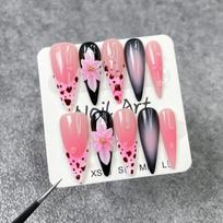 Long Stiletto Press-On Nails With Gradient Blush Effect 3D Floral Leopard Dot Embossed Design Sweet Edgy Style Small white