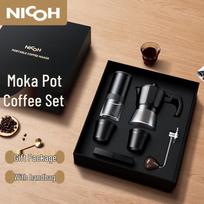 NICOH Portable Manual Coffee Grinder and Moka Pot Set black