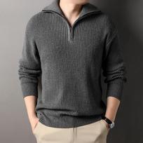 Men Half Zip Stand Collar Long Sleeve Thick Casual Knitted Pullover Sweater M tamsiai pilka spalva