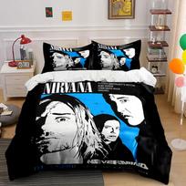 Nirvana Band Graphic Design Bedding Duvet Cover Set Duvet Cover Pillowcases  (1*Duvet Cover 2*Pillowcases, without duvet insert) 135x200cm black