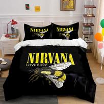 Nirvana Love Buzz Bee Print Bedding Duvet Cover Set Duvet Cover Pillowcases  (1*Duvet Cover 2*Pillowcases, without duvet insert) 135x200cm black