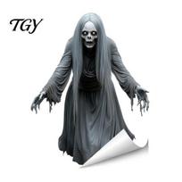 Waterproof PVC Glass Stickers Halloween Ghost Skeleton Grim Reaper Static Window Clings, Horror Break Through Easy Install Party Wall Decor F gray