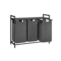 VASAGLE Laundry Basket, 3-Compartment Laundry Hamper, Pull-Out and Removable Laundry Bags, Laundry Sorter, Shelf, Metal Frame, 3 x 38L skalūno pilka spalva