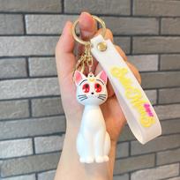 Moon Keychian for Women Anime Cute Artemis Luna Cat Figure Keyring Pendent Car Key Chain Accessories for Kids Toy Birthday Gifts juoda